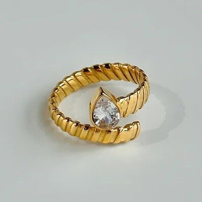Bague Ouverte Plaqué Or 18K Zircon Poire