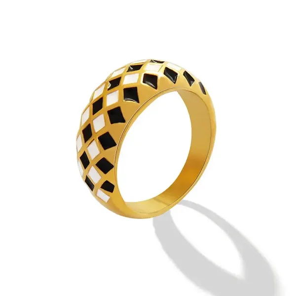 Bague Plaqué Or Jaune 18K Email bicolore