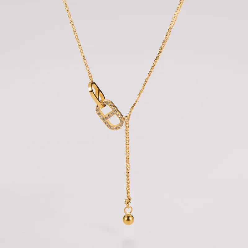 Collier Chaîne Plaqué Or 18K Maillons d'Ancre Enlacés Zircon