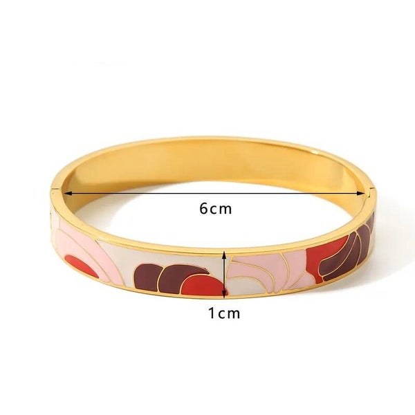 Bracelet Jonc Acier Doré Emaillé Multicolore