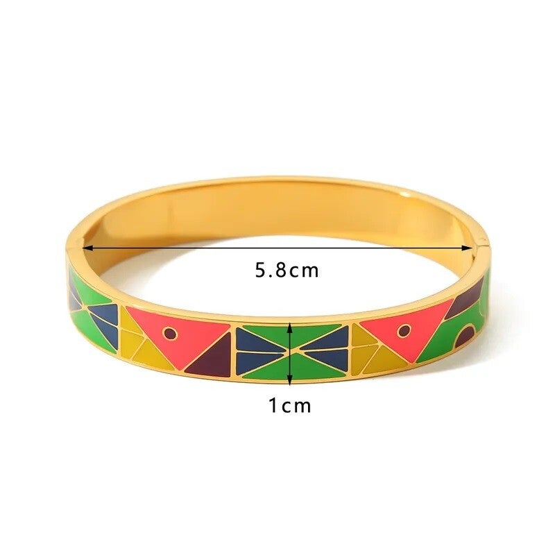 Bracelet Jonc Acier Doré Emaillé Multicolore