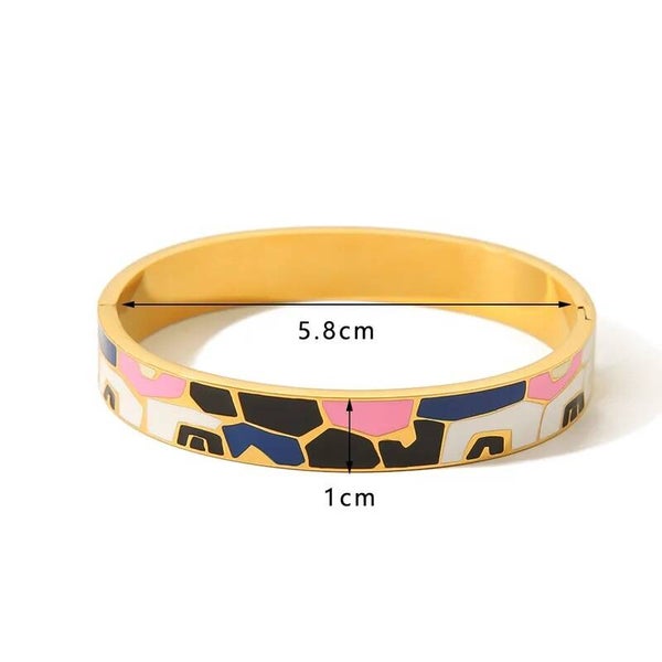 Bracelet Jonc Acier Doré Emaillé Multicolore