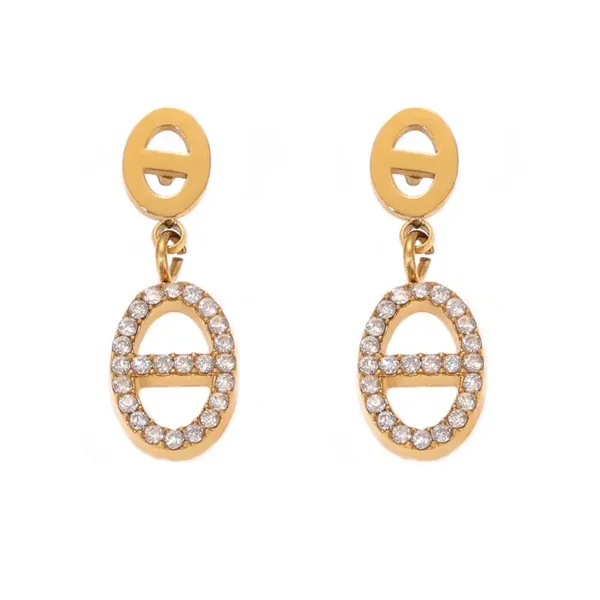 Boucles D'Oreilles Pendantes Plaqué Or 18K Maillon d'Ancre Zircon
