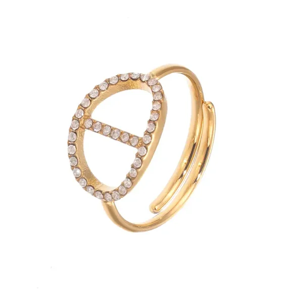 Bague Plaqué Or 18K Maillon d'Ancre Zircon