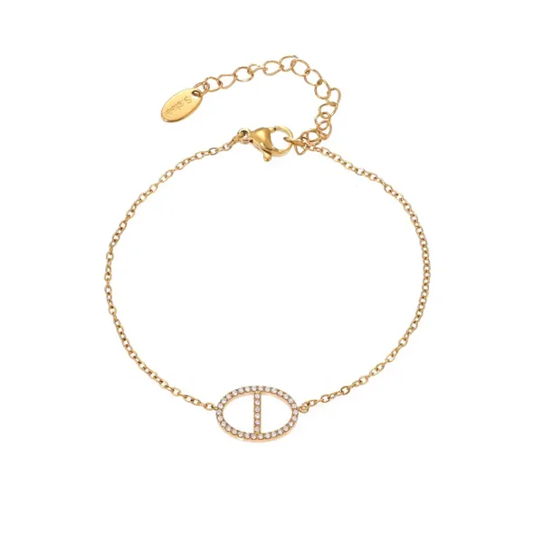 Bracelet Plaqué Or 18K Maillon d'Ancre Zircon