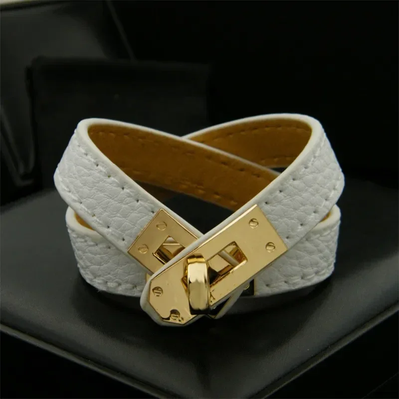 Bracelet Iconique Double Tour En Cuir Blanc