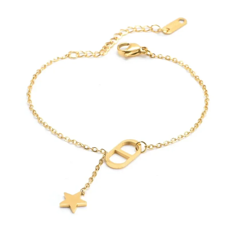 Bracelet Plaqué Or 18K Maillon d'Ancre Etoile