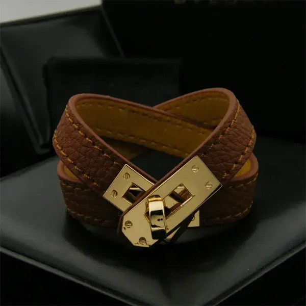 Bracelet Iconique Double Tour En Cuir Brun