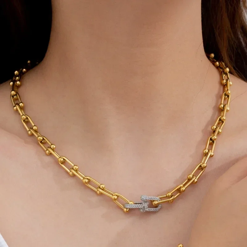 Collier Sautoir Audace à Maillons Plaqué Or 18K Zircon