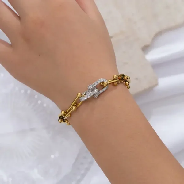 Bracelet Audace à Maillons Plaqué Or 18K Zircon