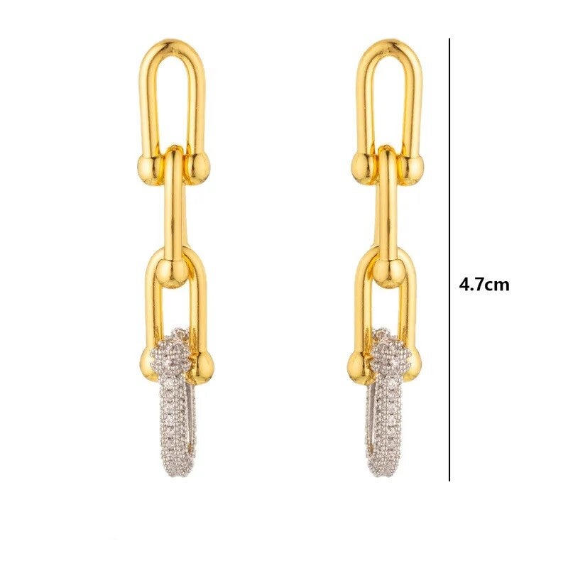 Boucles D'Oreilles Audace à Maillons Plaqué Or 18K Zircon