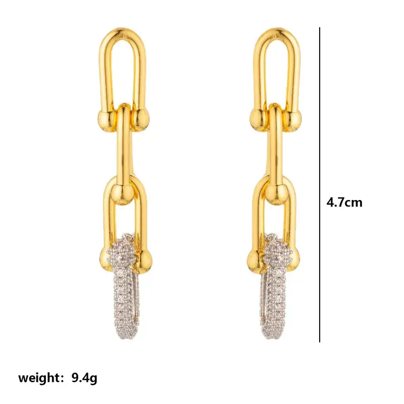 Boucles D'Oreilles Audace à Maillons Plaqué Or 18K Zircon