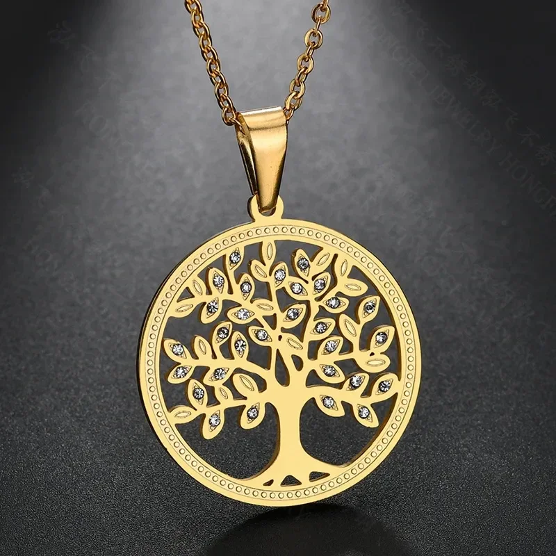 Collier Arbre de Vie Doré à l'Or Fin Strass