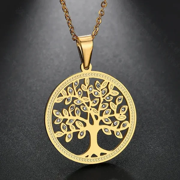 Collier Arbre de Vie Doré à l'Or Fin Strass