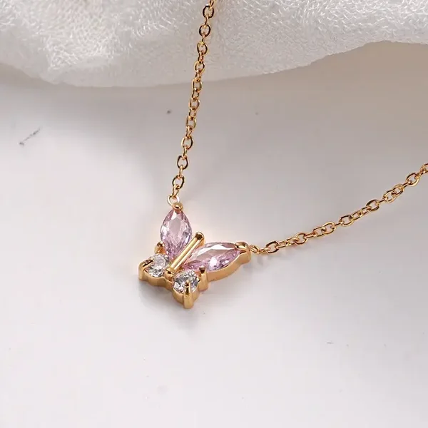 Collier Minimaliste Plaqué Or 18K Papillon Rose oxyde de Zirconium
