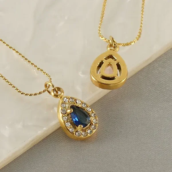 Collier Doré Or Pendentif Goutte Oxyde de Zirconium