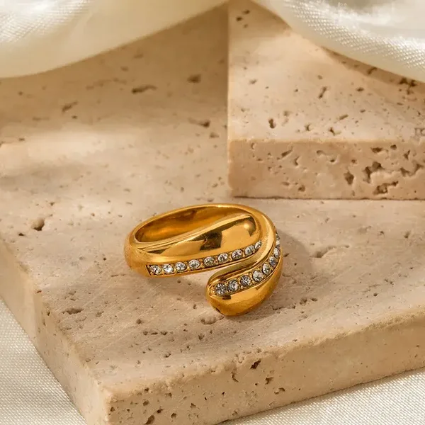 Bague Ouverte Plaqué or 18K Oxyde de Zirconium