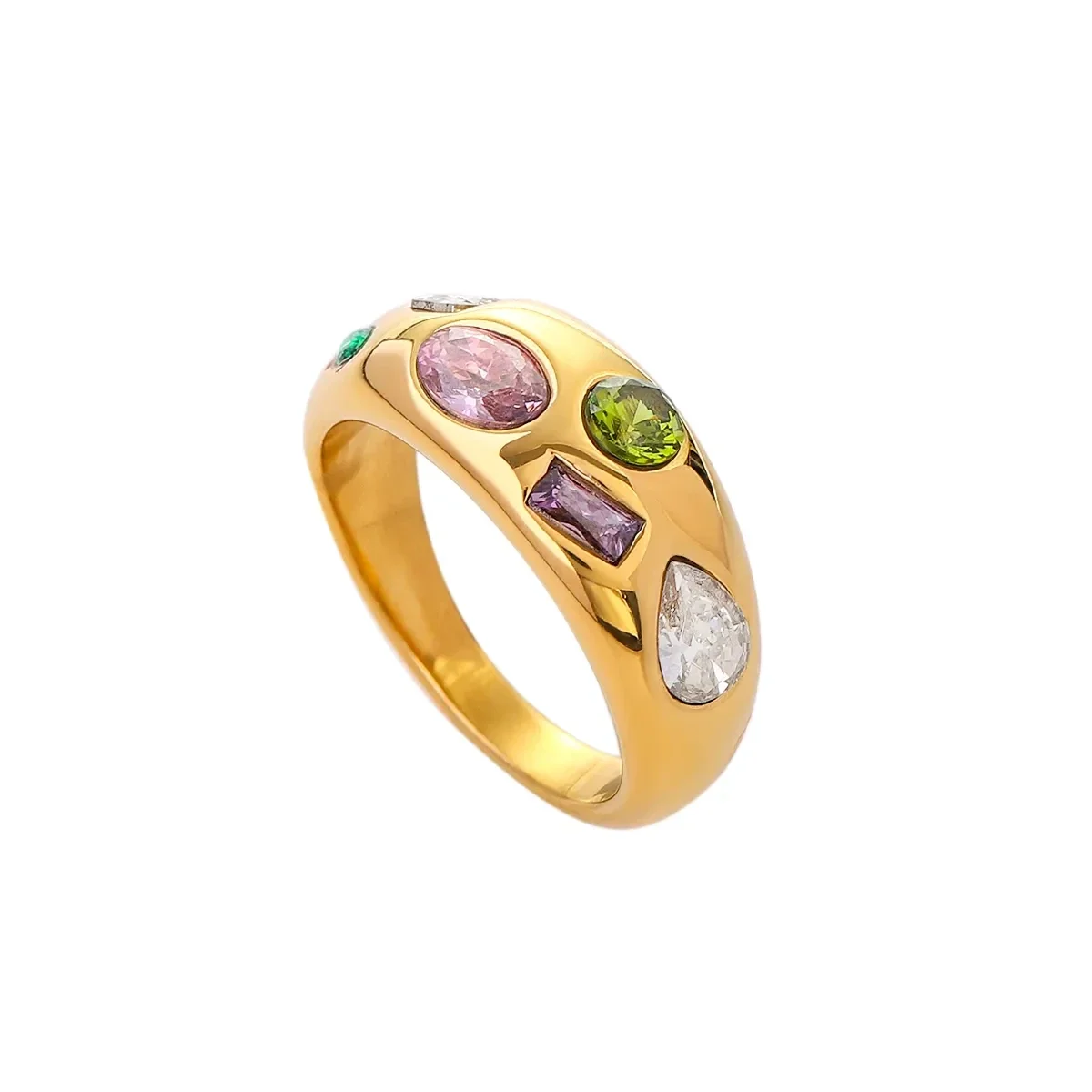 Bague Anneau Plaqué or 18K Zircons Multicolores