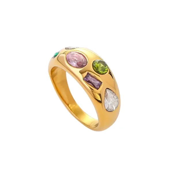 Bague Anneau Plaqué or 18K Zircons Multicolores