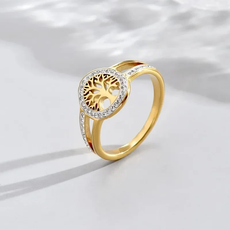 Bague Arbre de Vie Plaqué or 14K Strass