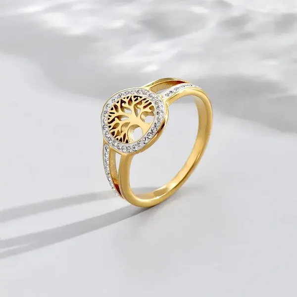 Bague Arbre de Vie Plaqué or 14K Strass