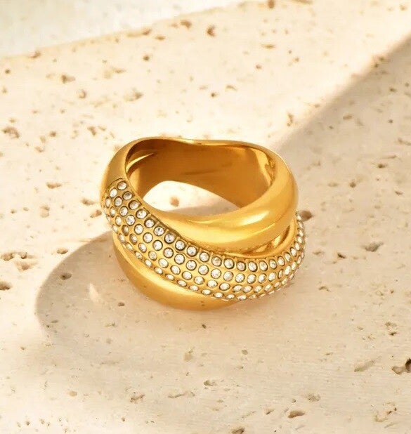 Bague XL Torsade Plaqué Or 18K Zircon
