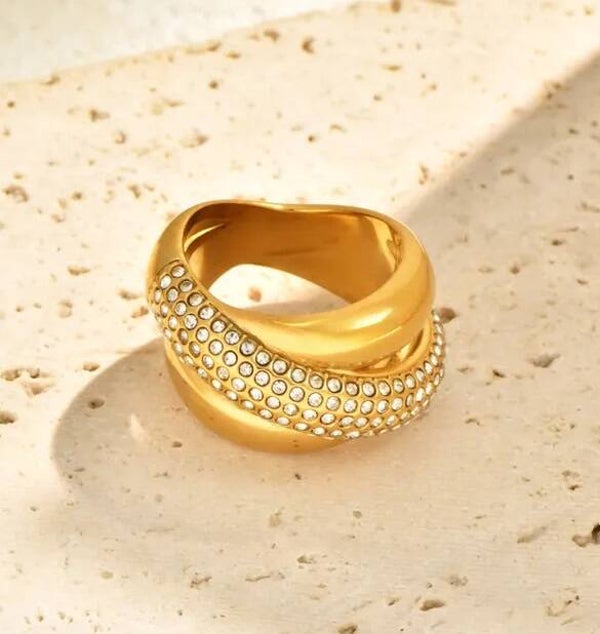 Bague XL Torsade Plaqué Or 18K Zircon