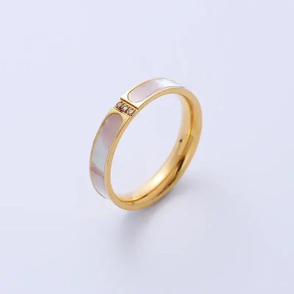 Bague Anneau Plaqué Or Jaune 18K Zircon Bande Nacrée