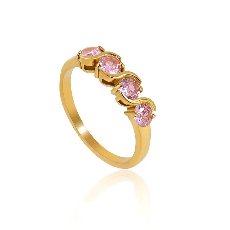 Bague Plaqué Or 18K Zircon Rose