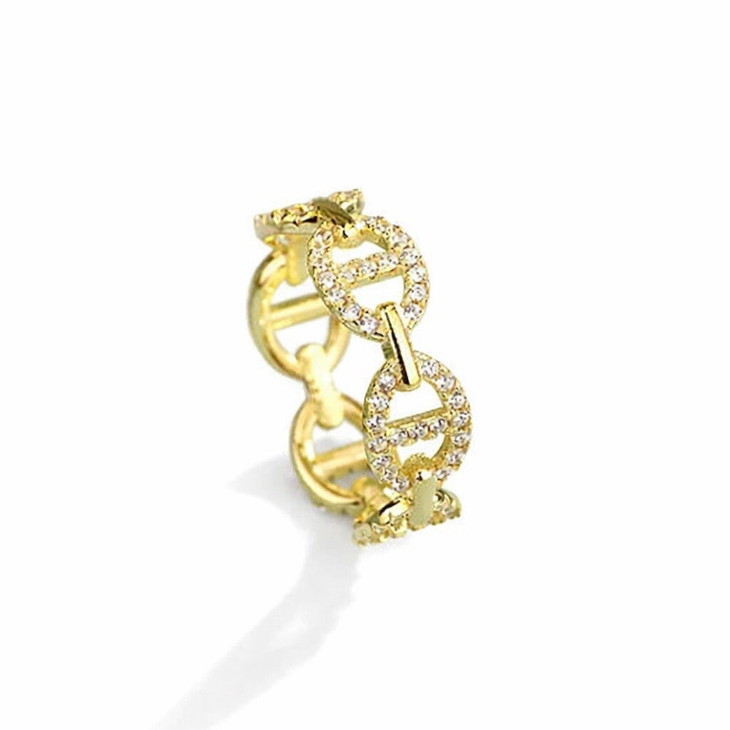 Bague Maillon d'Ancre Argent Plaqué Or Jaune Zircon