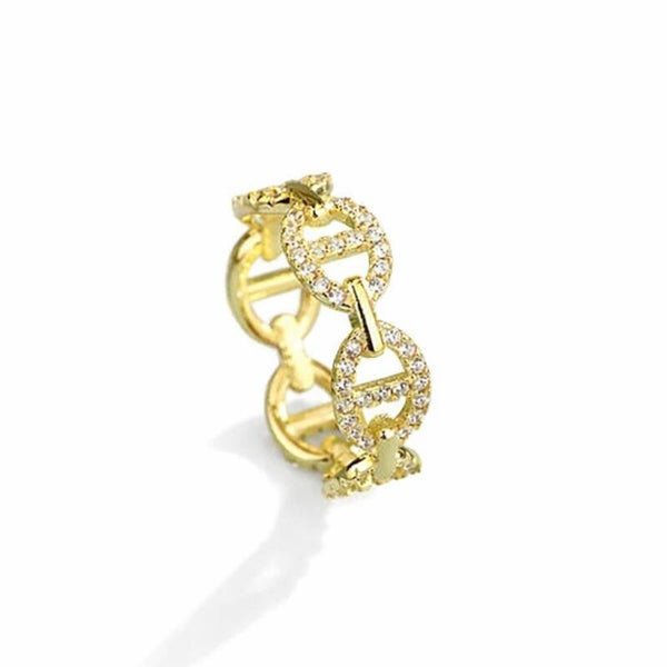 Bague Maillon d'Ancre Argent Plaqué Or Jaune Zircon