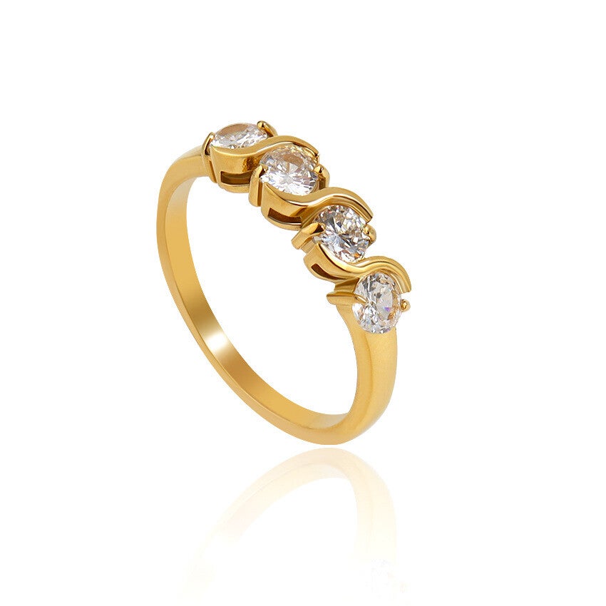 Bague Plaqué Or 18K Zircon Blanc