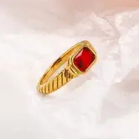 Bague Plaqué Or 18K Zircon Rectangle Rouge
