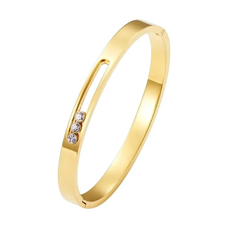 Bracelet Jonc Acier Poli plaqué Or Jaune Zircon