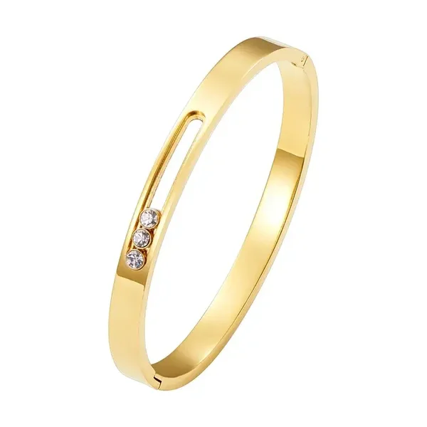 Bracelet Jonc Acier Poli plaqué Or Jaune Zircon