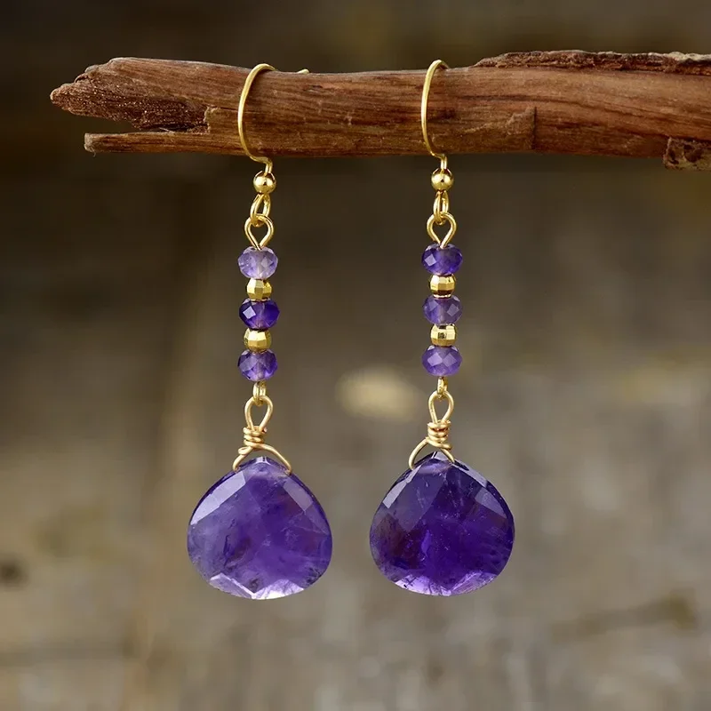 Boucles d'oreilles Pendante Plaqué Or Jaune Améthyste