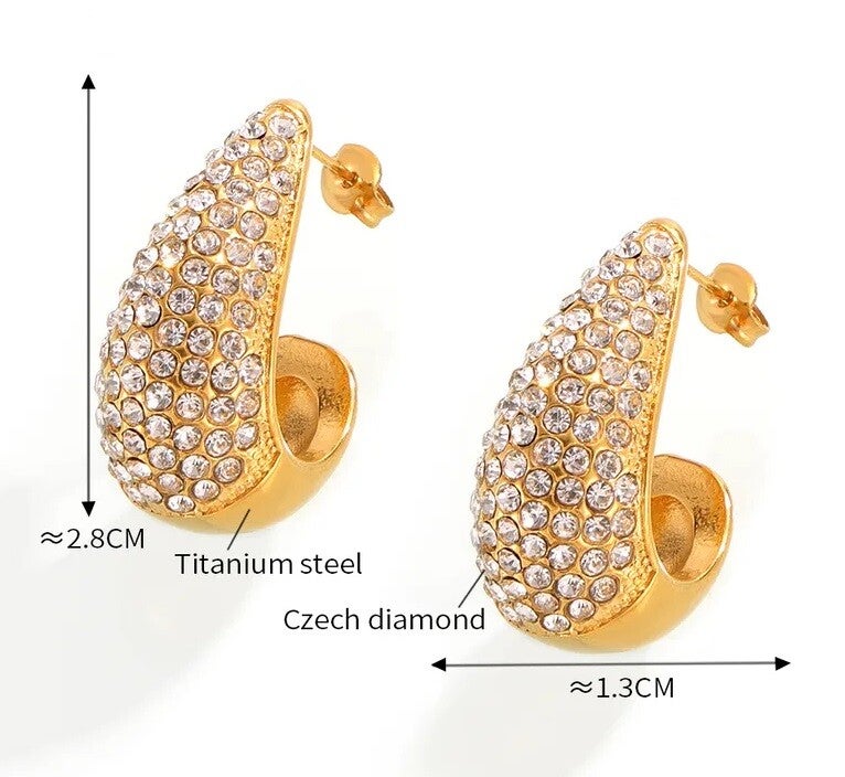 Boucles D'Oreilles Créoles Bombées Plaqué Or 18K Zircon