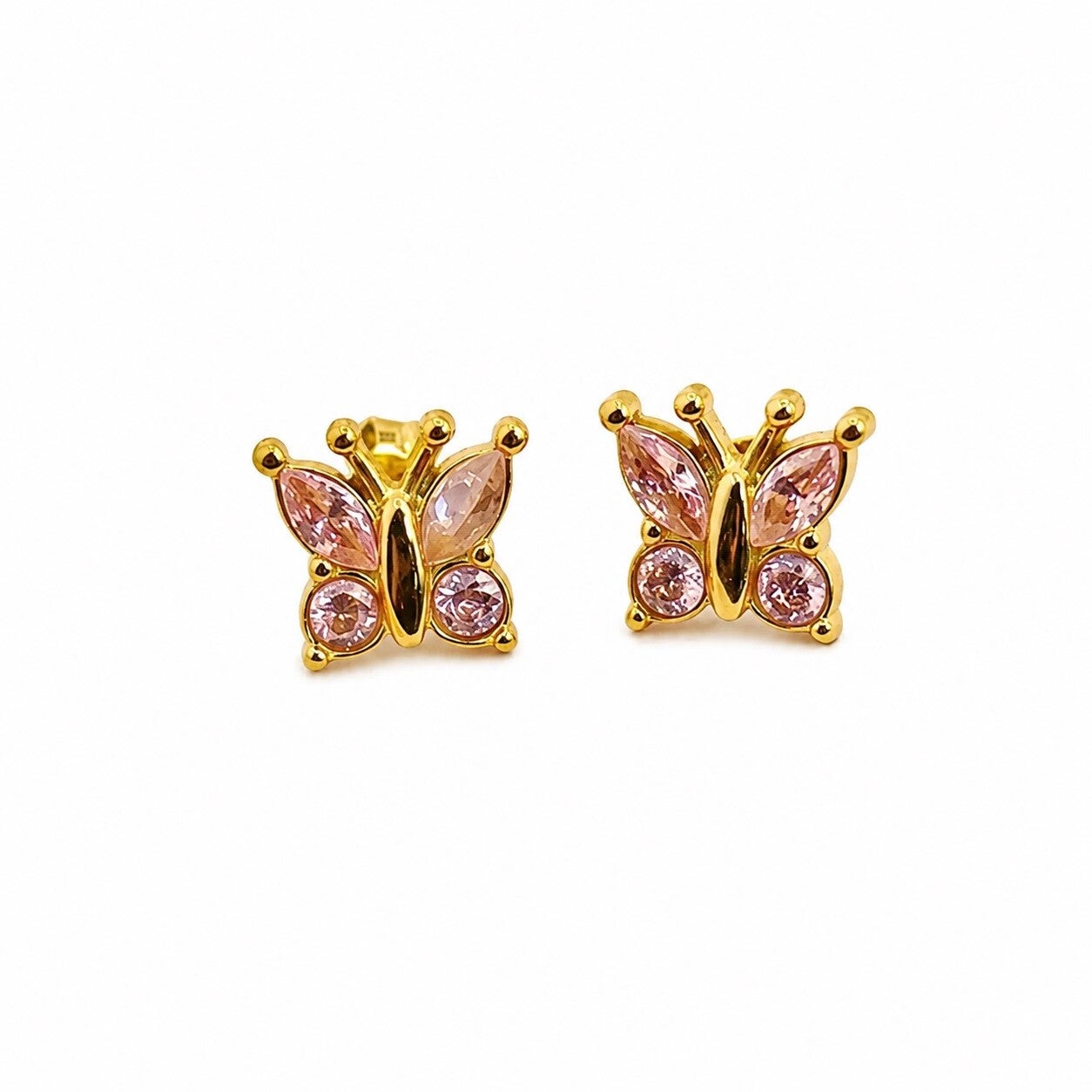 Boucles d'oreilles puces Papillon Zircon Rose