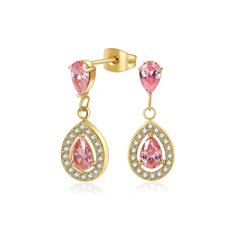 Boucles D'oreilles Pendantes Oxyde de Zirconium Rose