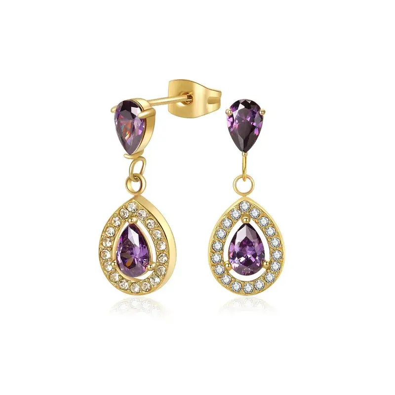 Boucles D'oreilles Pendantes Oxyde de Zirconium Mauve