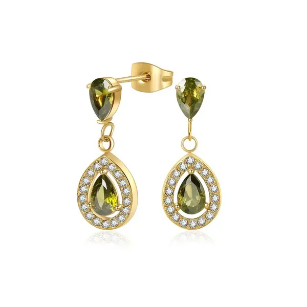 Boucles D'oreilles Pendantes Oxyde de Zirconium Vert Olive
