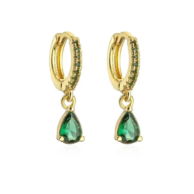 Boucles d'oreilles pendantes Plaqué Or Jaune Zircon Vert
