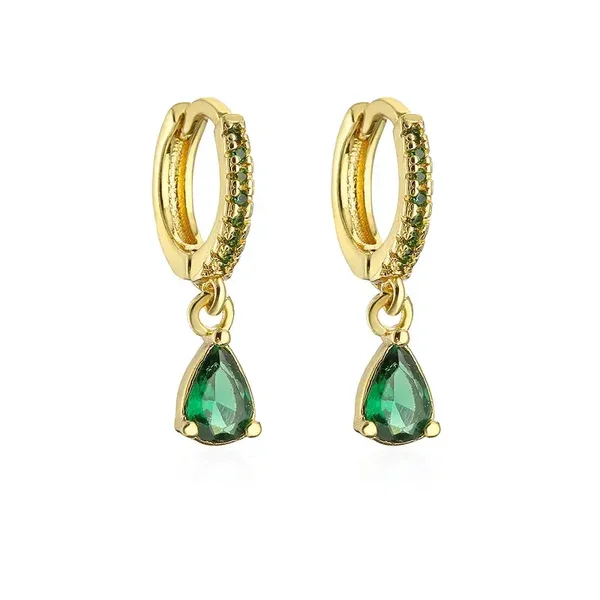 Boucles d'oreilles pendantes Plaqué Or Jaune Zircon Vert