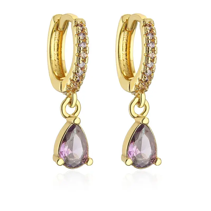 Boucles d'oreilles Pendantes Plaqué Or jaune Zircon Mauve