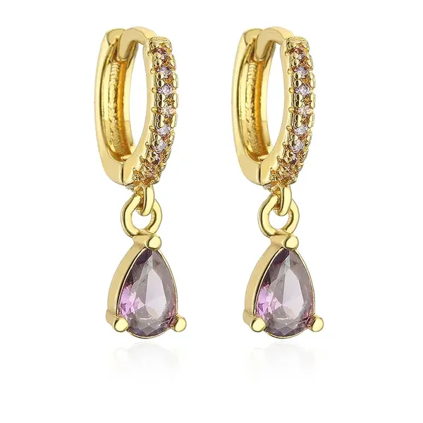 Boucles d'oreilles Pendantes Plaqué Or jaune Zircon Mauve