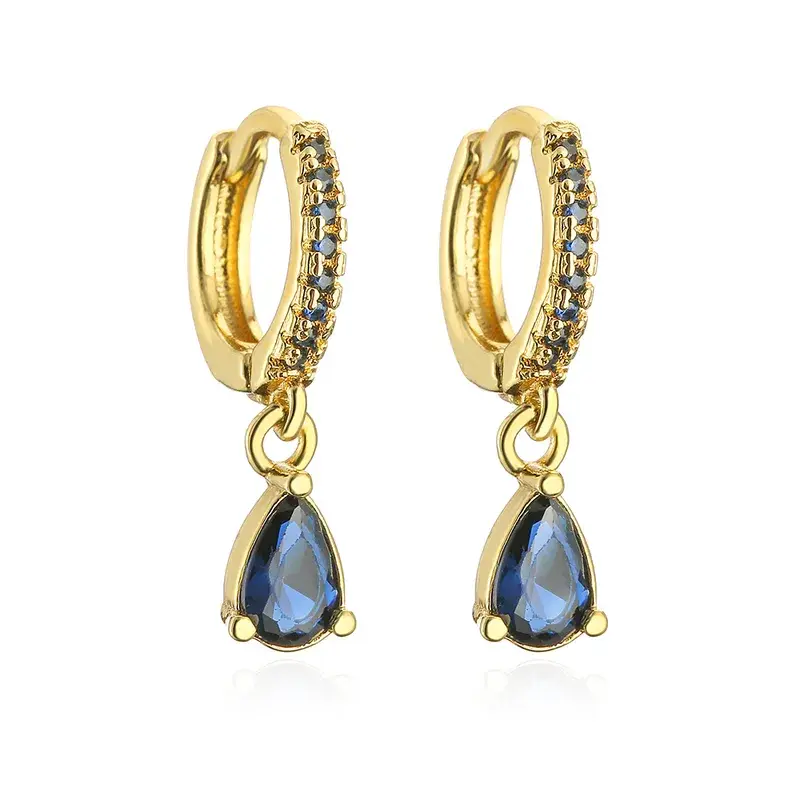 Boucles d'oreilles Pendantes Plaqué Or Jaune Zircon Bleu