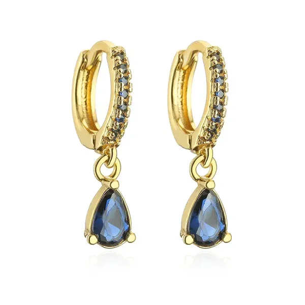 Boucles d'oreilles Pendantes Plaqué Or Jaune Zircon Bleu