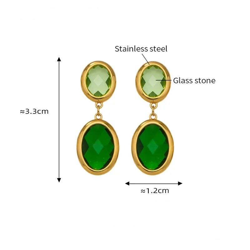 Boucles D'Oreilles Pendantes Plaqué or 18K Pierre en Verre à Facettes