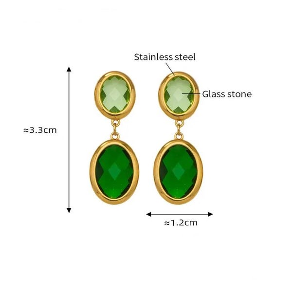 Boucles D'Oreilles Pendantes Plaqué or 18K Pierre en Verre à Facettes