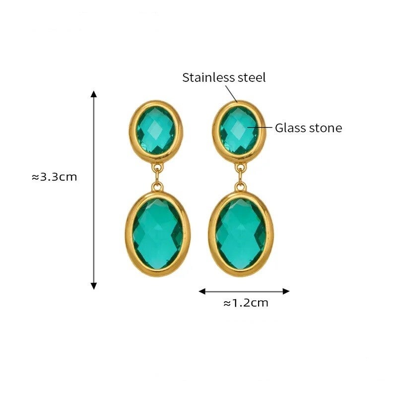 Boucles D'Oreilles Pendantes Plaqué or 18K Pierre en Verre à Facettes